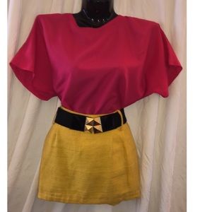 Vintage silk blouse and linen skirt set, size Med